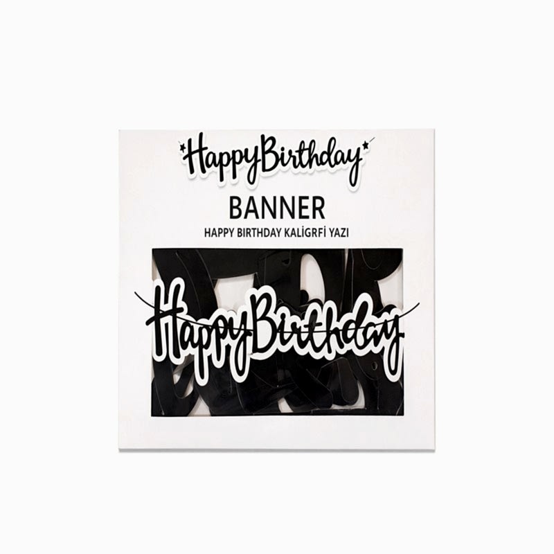 BANNER EL YAZILI HAPPY BİRTHDAY SİYAH UZAR YAZI