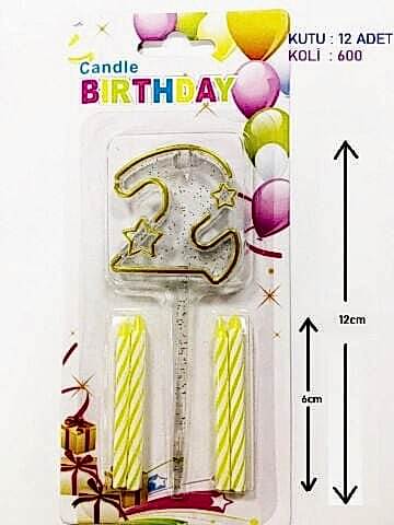MİKA ŞEFFAF 2 RAKAM GOLD MUM 12CM PK:12 KL:600