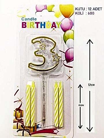 MİKA ŞEFFAF 3 RAKAM GOLD MUM 12CM PK:12 KL:600