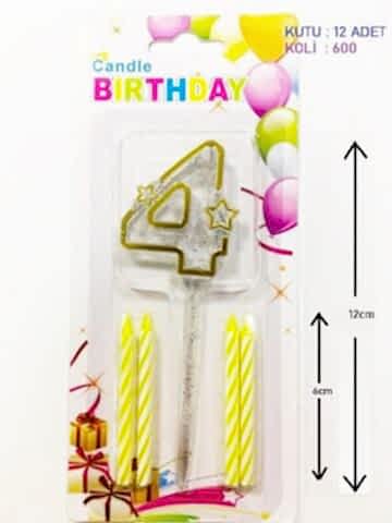 MİKA ŞEFFAF 4 RAKAM GOLD MUM 12CM PK:12 KL:600