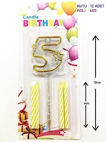 MİKA ŞEFFAF 5 RAKAM GOLD MUM 12CM PK:12 KL:600