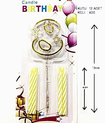 MİKA ŞEFFAF 8 RAKAM GOLD MUM 12CM PK:12 KL:600