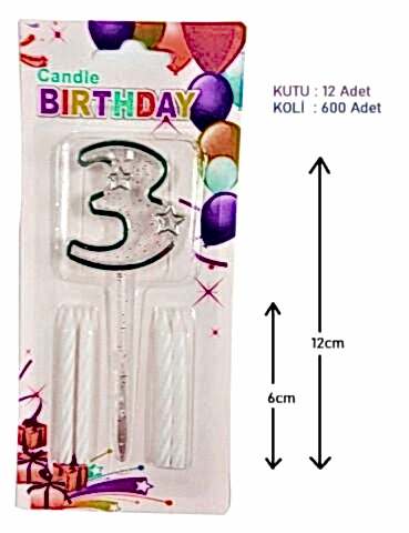MİKA ŞEFFAF 3 RAKAM GÜMÜŞ MUM 12CM PK:12 KL:600