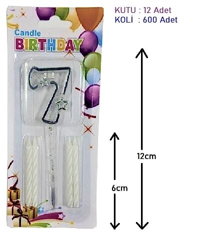 MİKA ŞEFFAF 7 RAKAM GÜMÜŞ MUM 12CM PK:12 KL:600