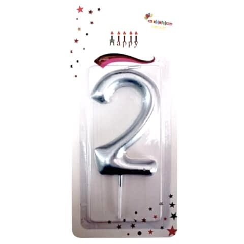 BÜYÜK BOY 2 RAKAM GÜMÜŞ  MUM 13cm PK:24 KL:600