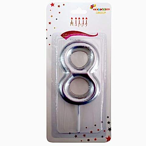 BÜYÜK BOY 8 RAKAM GÜMÜŞ  MUM 13cm PK:24 KL:600