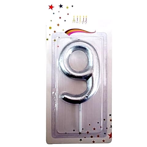 BÜYÜK BOY 9 RAKAM GÜMÜŞ  MUM 13cm PK:24 KL:600