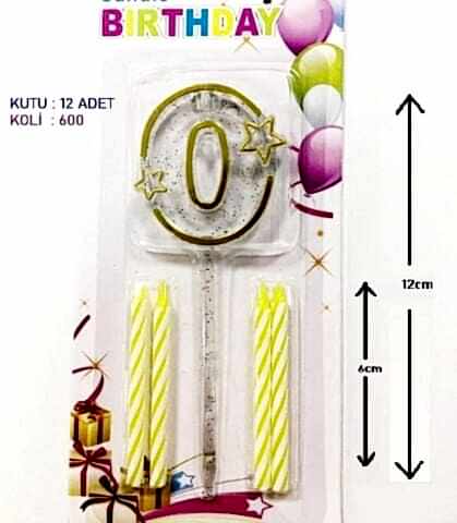 MİKA ŞEFFAF 0 RAKAM GOLD MUM 12CM PK:12 KL:600