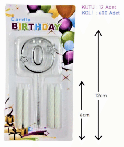 MİKA ŞEFFAF 0 RAKAM GÜMÜŞ MUM 12CM PK:12 KL:600