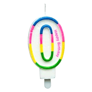 RENKLİ KLASİK 0 RAKAM MUM 7.5CM PK:12 KL:900