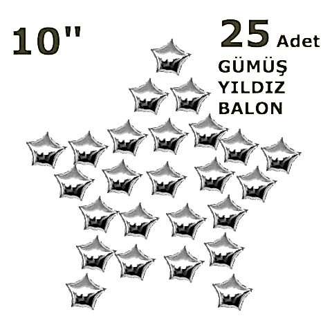 25 YILDIZLI 10 İNC GÜMÜŞ SET BALON