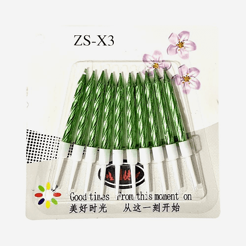 10 LU BURGULU YEŞİL MUM 7.5CM PK:14 KL:420