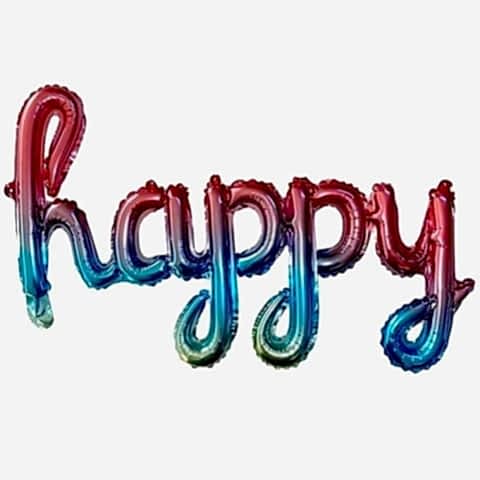 TEKLİ EL YAZILI HAPPY GÖKKUŞAĞI RENK FOLYO BALON 87*33