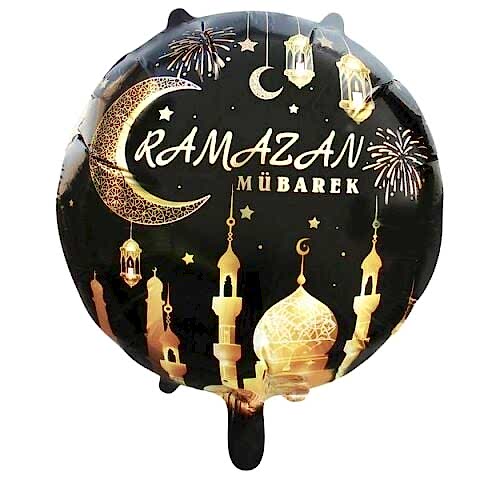 18 İNC YUVARLAK RAMAZAN MUBAREK SİYAH FOLYO BALON 49,5*51,5
